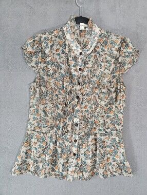 Twenty-one Y2K Croquet Ruffle Shirt Large Victorian Feminine Floral Multicolor